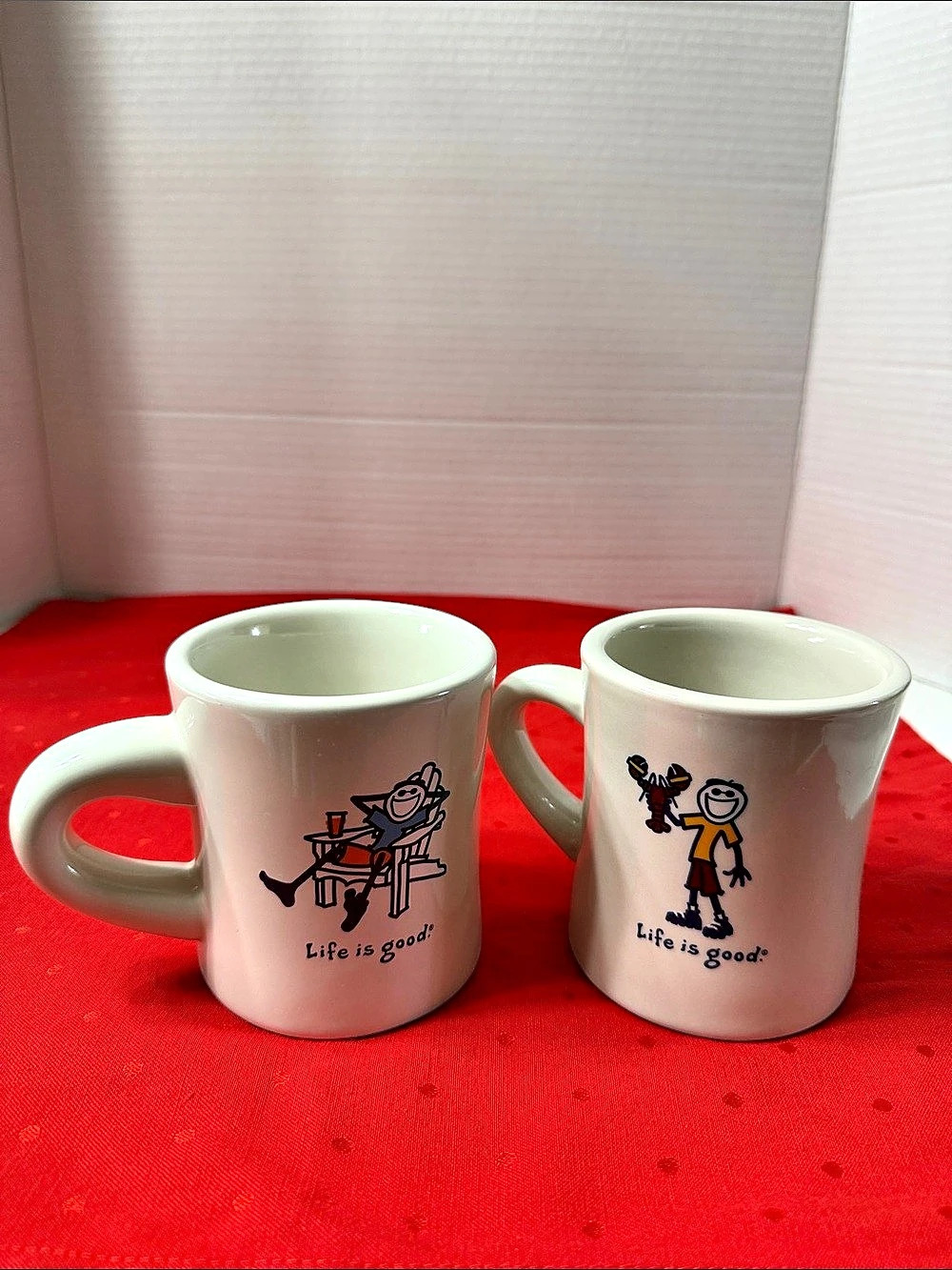 Life is Good Ceramic Restaurant Diner Style Mugs Set of 2